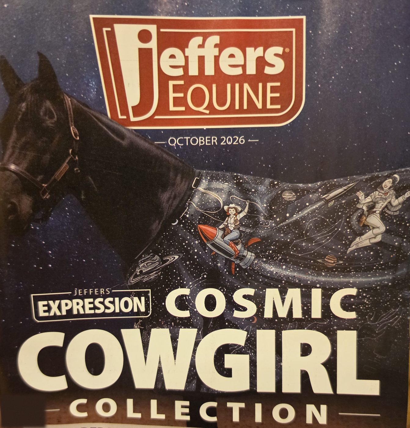 October 2026 Jeffers Equine catalog cover featuring the Cosmic Cowgirl Collection